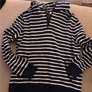 J. Crew Men's Sweater in Navy and Cream Stripes